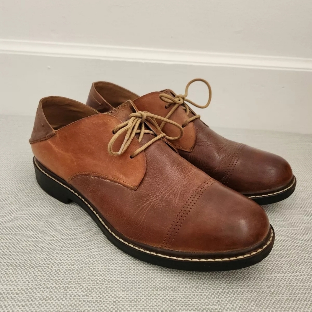Olukai Walino Size 10 M Brown Leather Oxford Casual Lace Up Two Tone Men Shoes